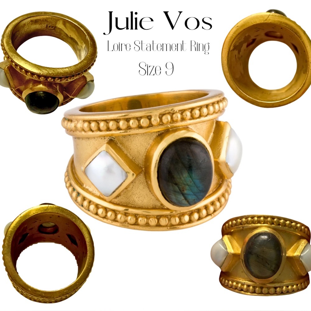 Julie Vos Loire Statement Ring 24k Gold Plate with Labradorite Cabachon
